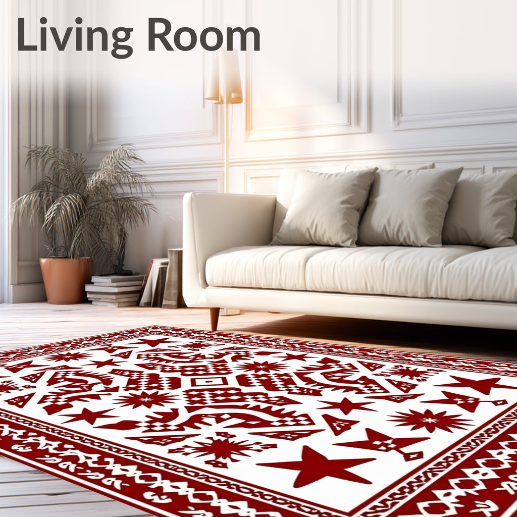 Deep Red Star Geometric Medallion Rug