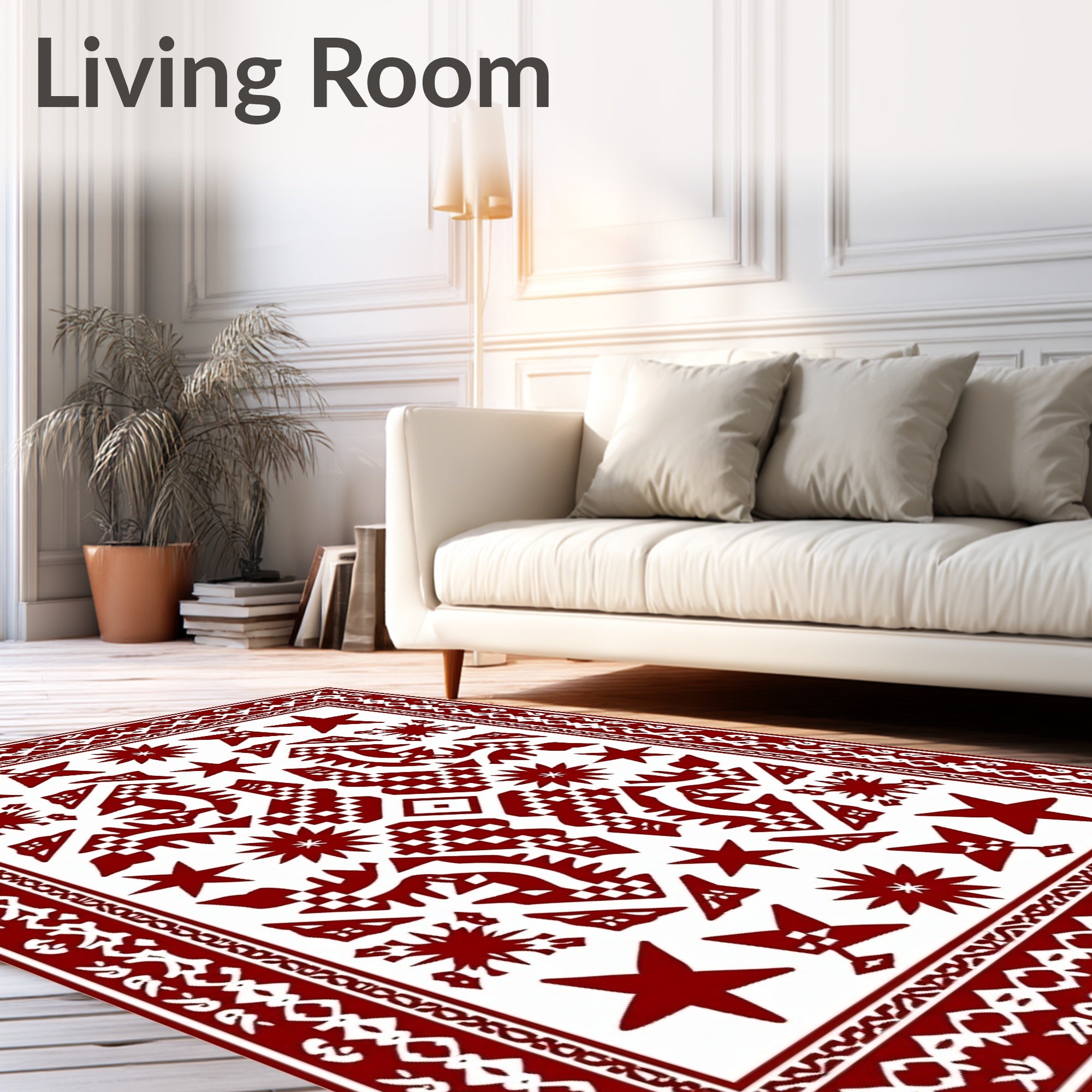 Deep Red Star Geometric Medallion Rug