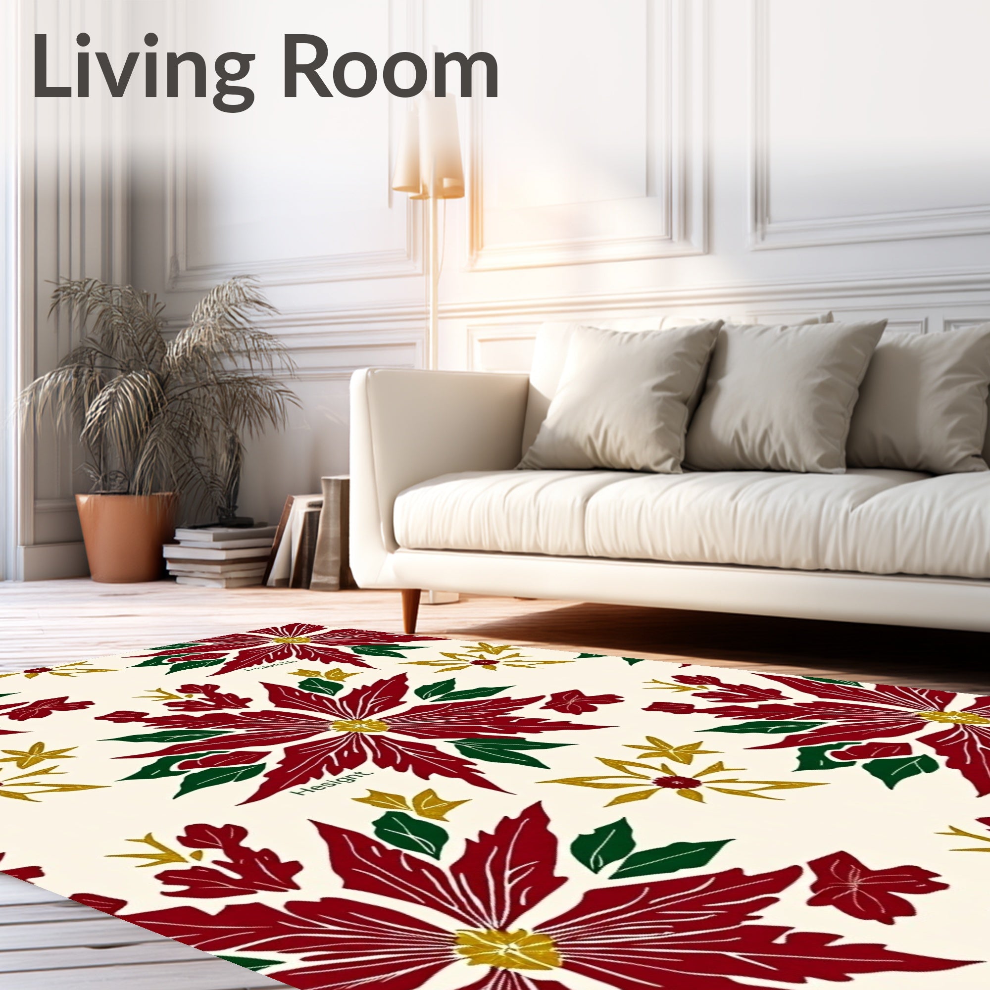 Crimson Poinsettia Garden Floral Rug