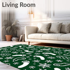 White Snowflake Footprint Pinecone Collage Rug