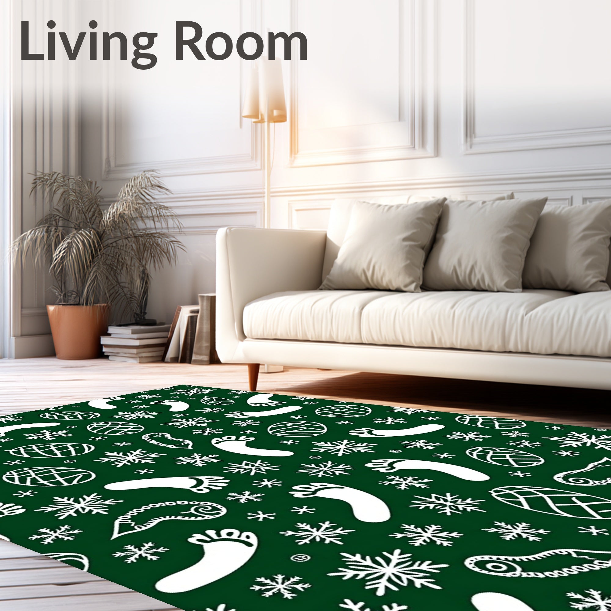 White Snowflake Footprint Pinecone Collage Rug
