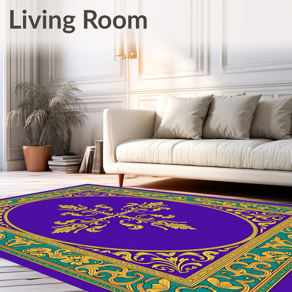 Royal Purple Gold Floral Medallion Rug