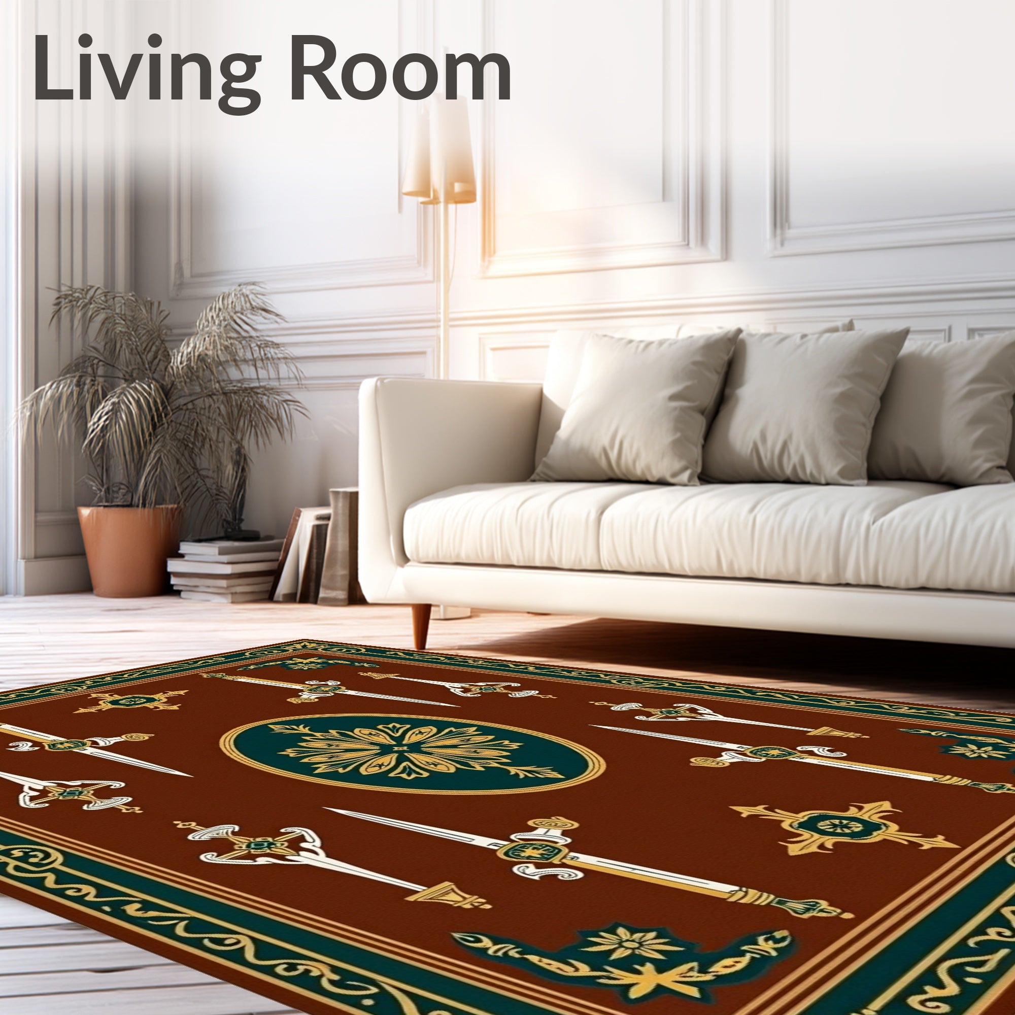 Brown Oval Swords Emblem Rug
