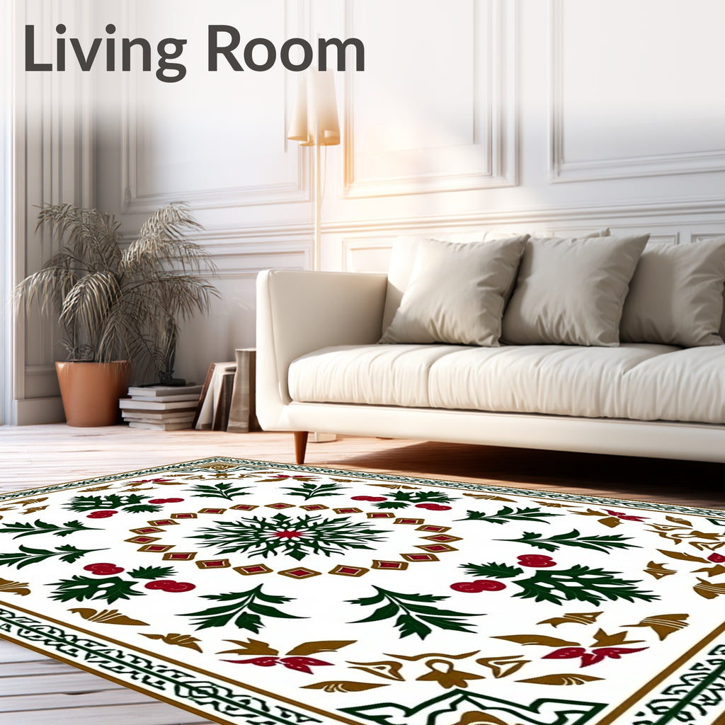 Emerald Green Red Geometric Medallion Rug