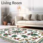 Emerald Green Red Geometric Medallion Rug