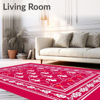 Bright Red Geometric Tree Border Rug