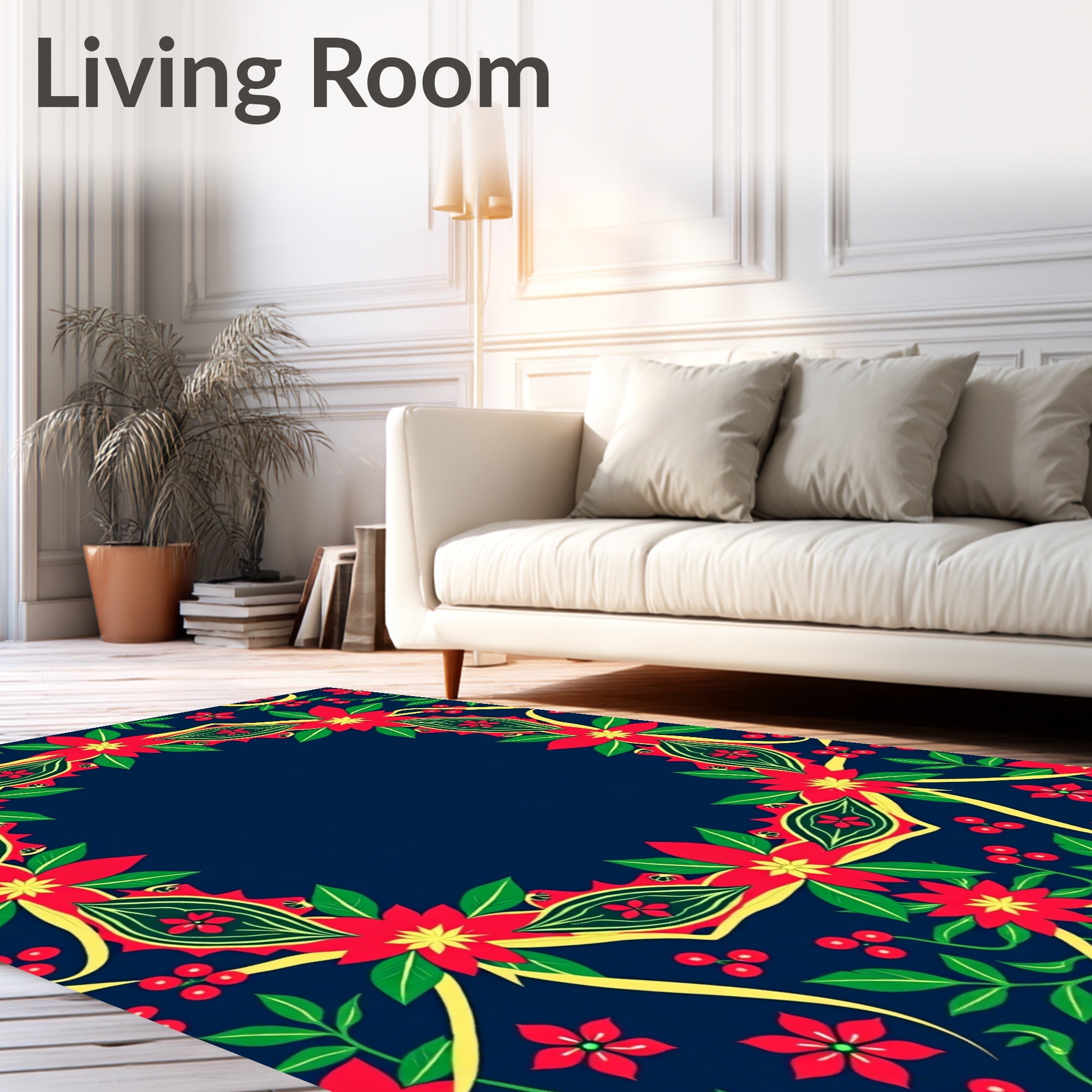 Crimson Floral Festive Garland Rug