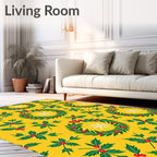 Yellow Holly Berry Wreath Snowflake Rug