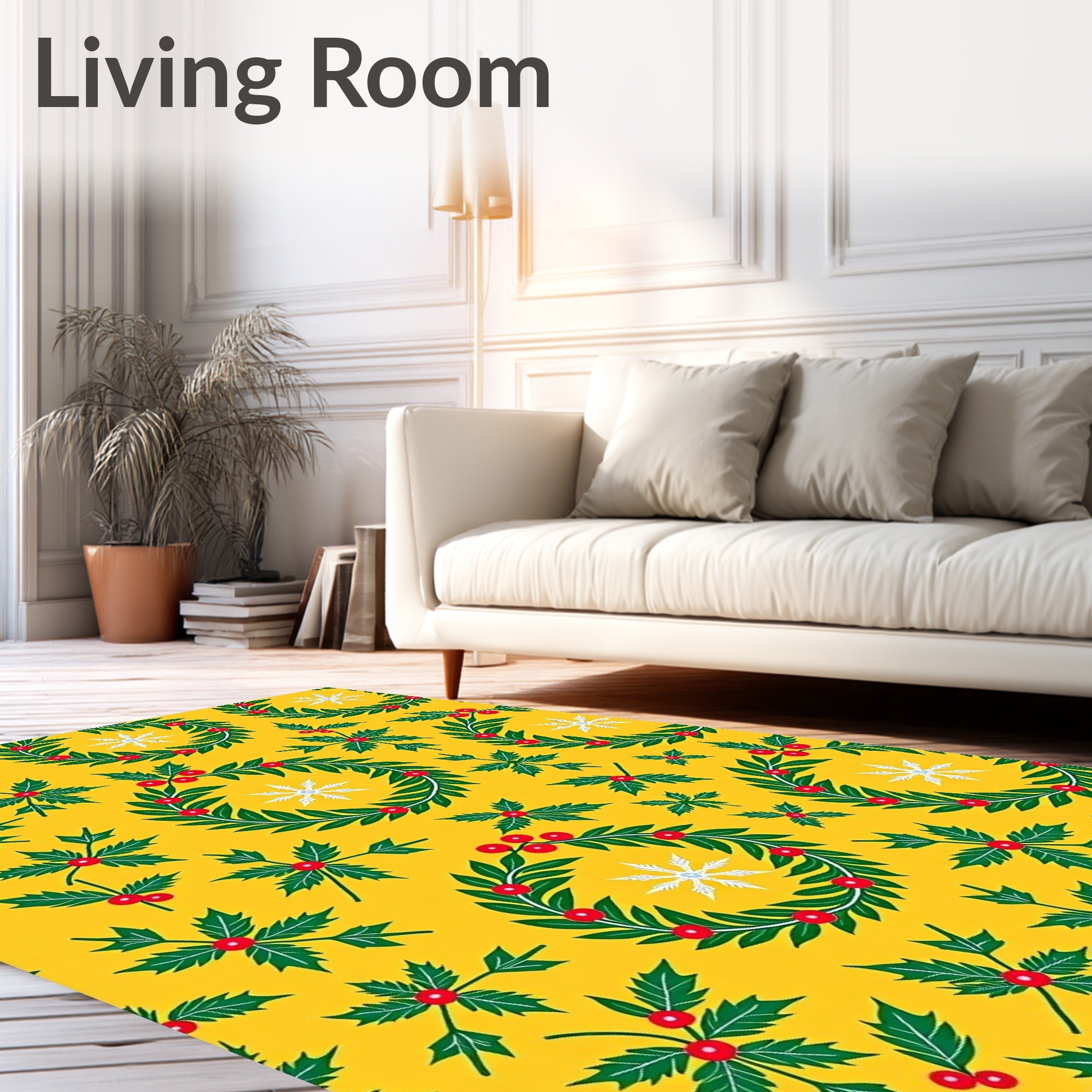 Yellow Holly Berry Wreath Snowflake Rug