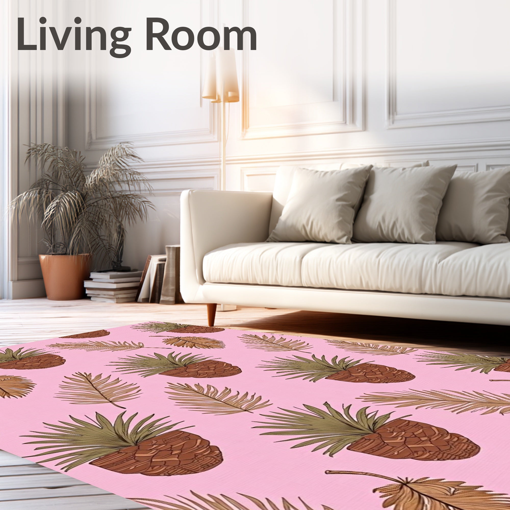 Pink Tropical Palm Leaves Rug