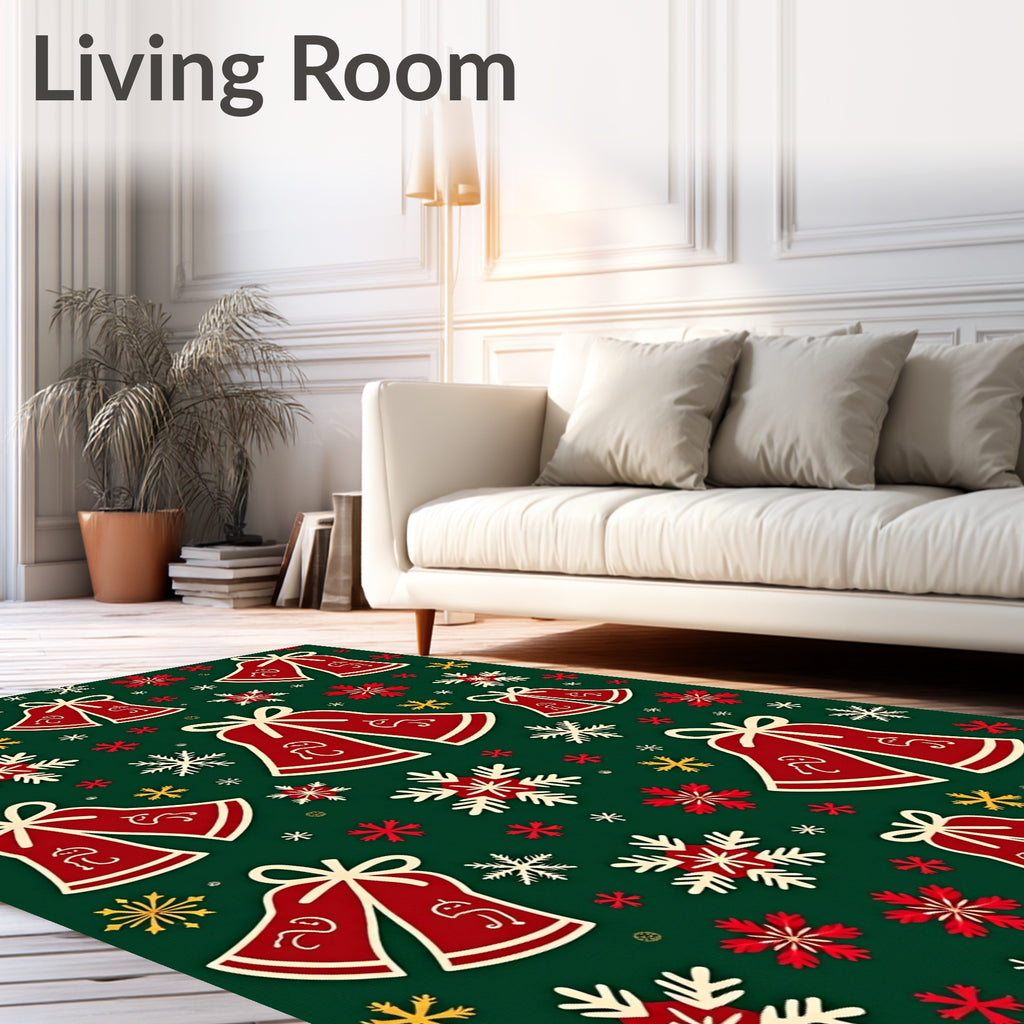 Red Jingle Bells Snowflake Christmas Rug
