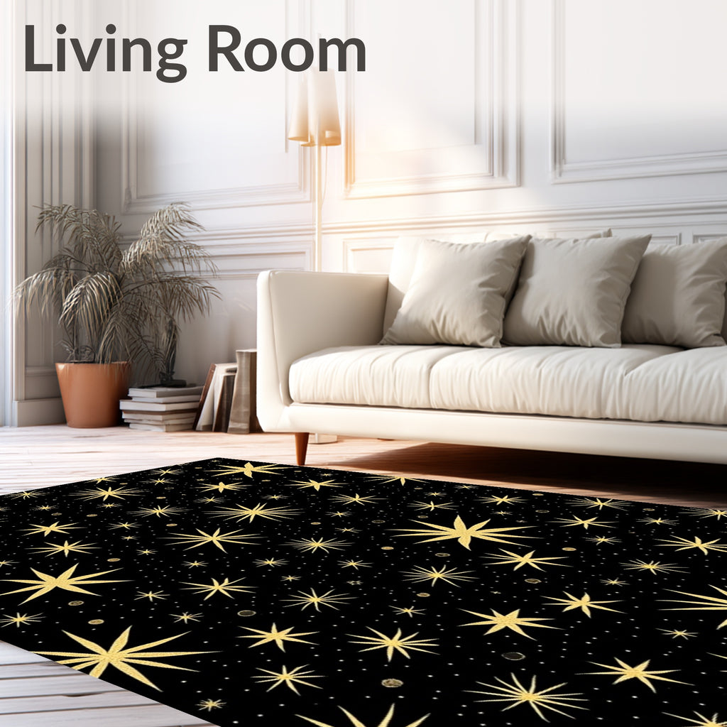 Golden Starry Night Spangled Rug