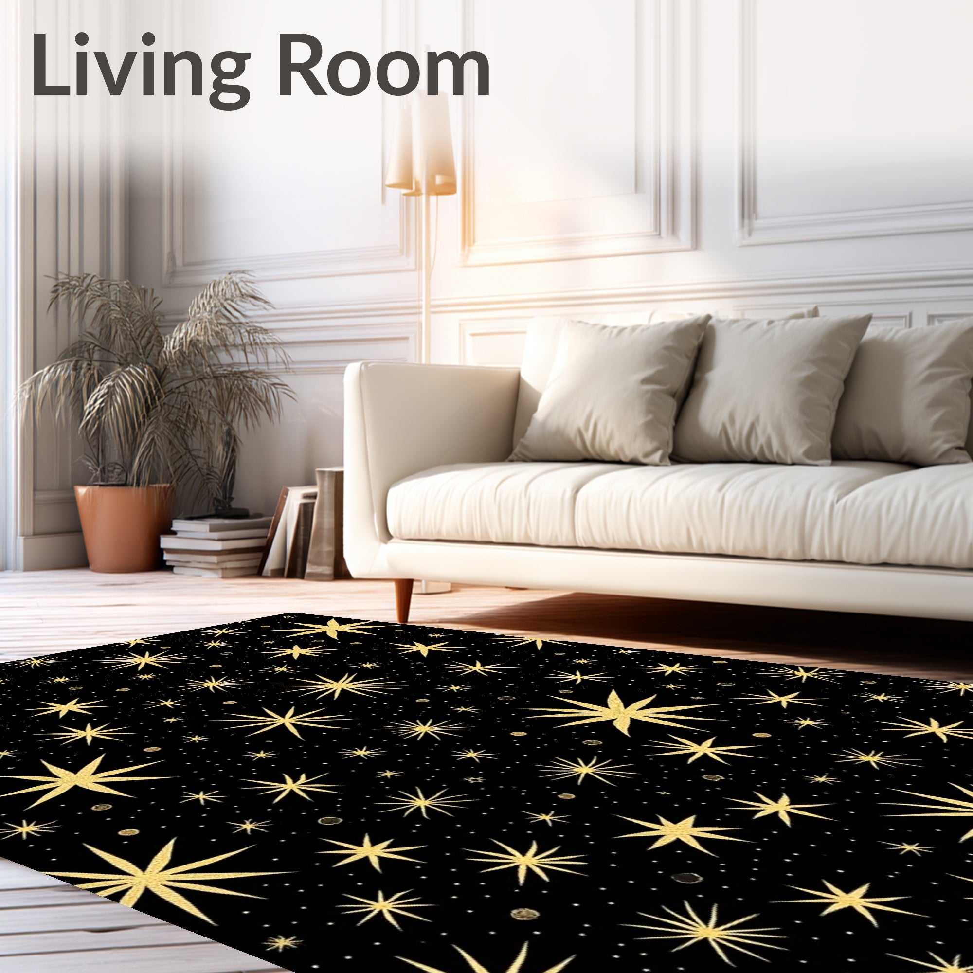 Golden Starry Night Spangled Rug