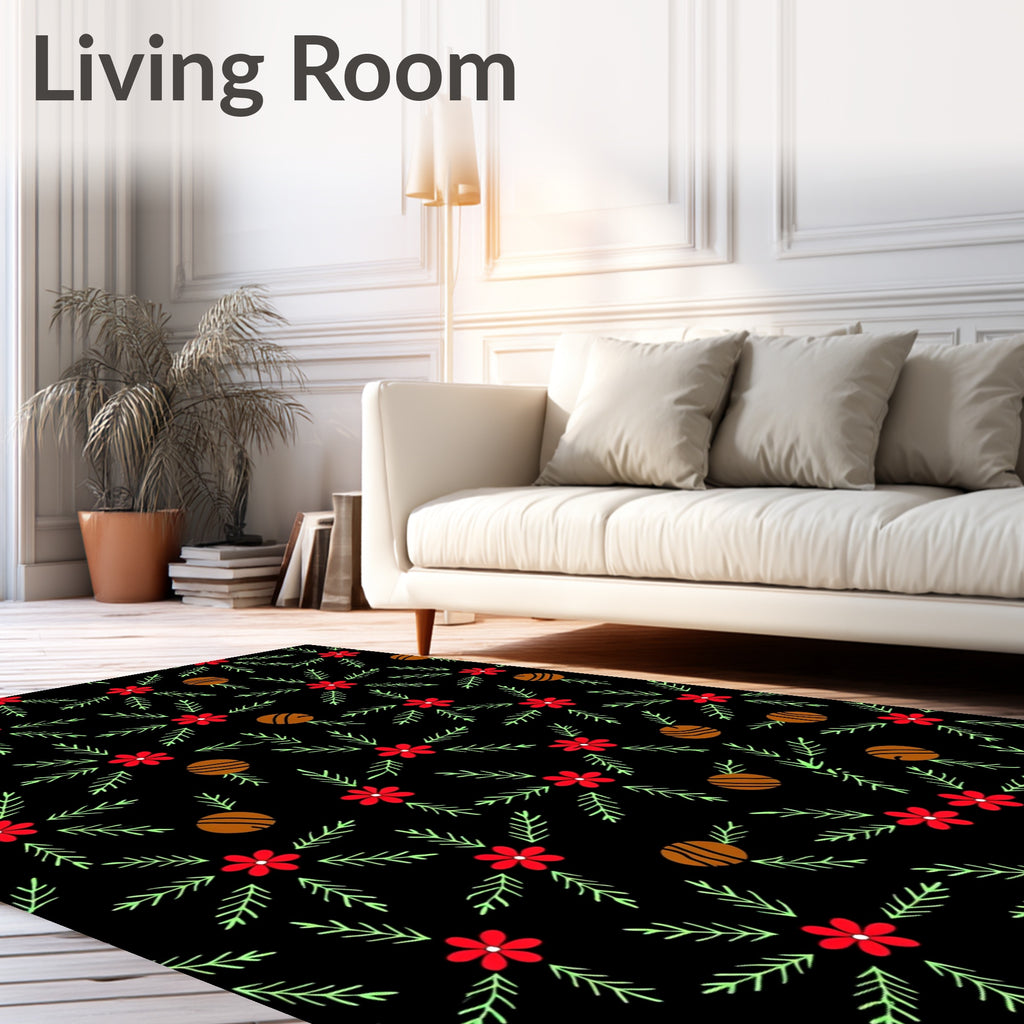 Red Flower Sprigs Round Ornament Rug