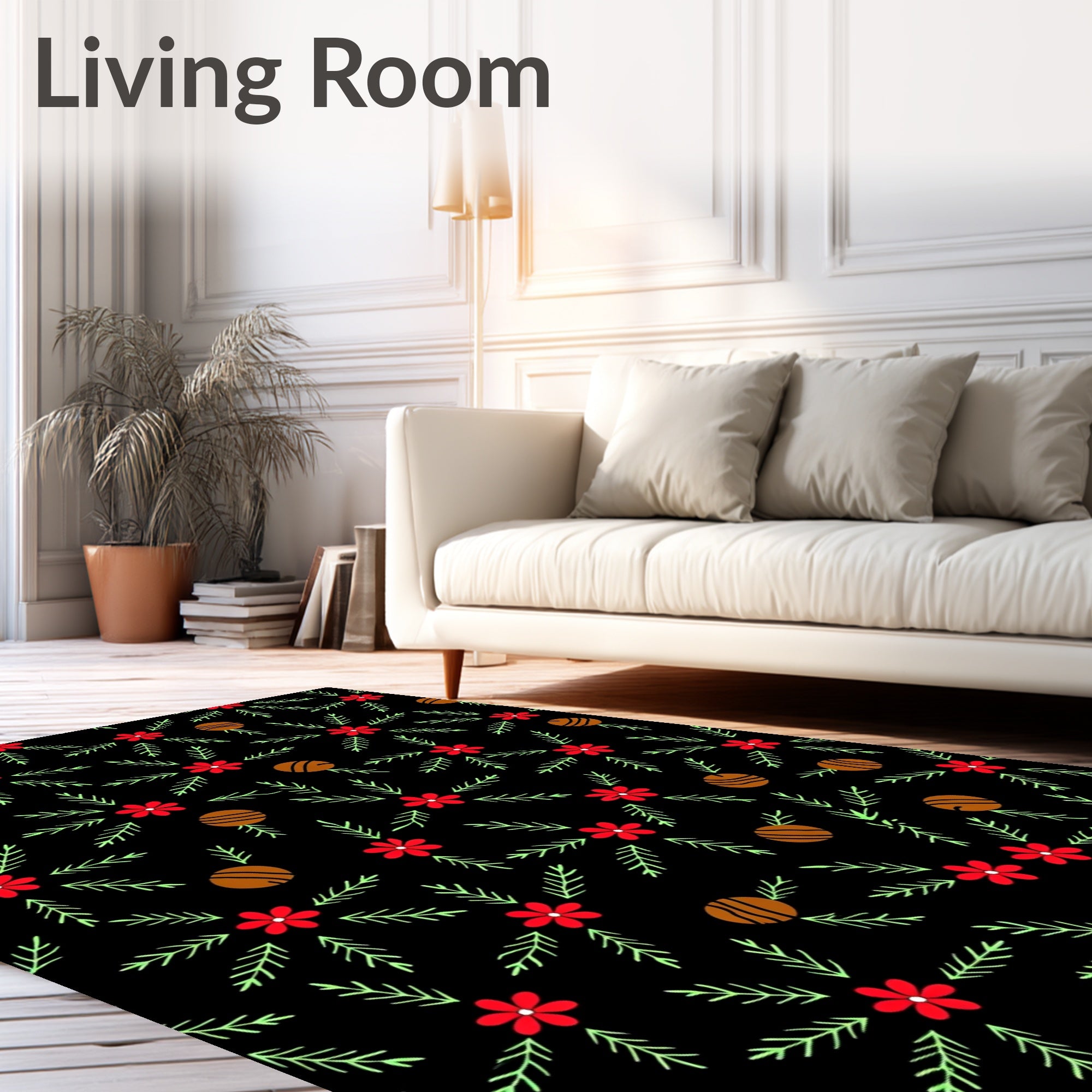 Red Flower Sprigs Round Ornament Rug