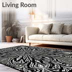 Monochromatic Black White Floral Rays Rug