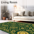 Gold Floral Vine Emerald Medallion Rug