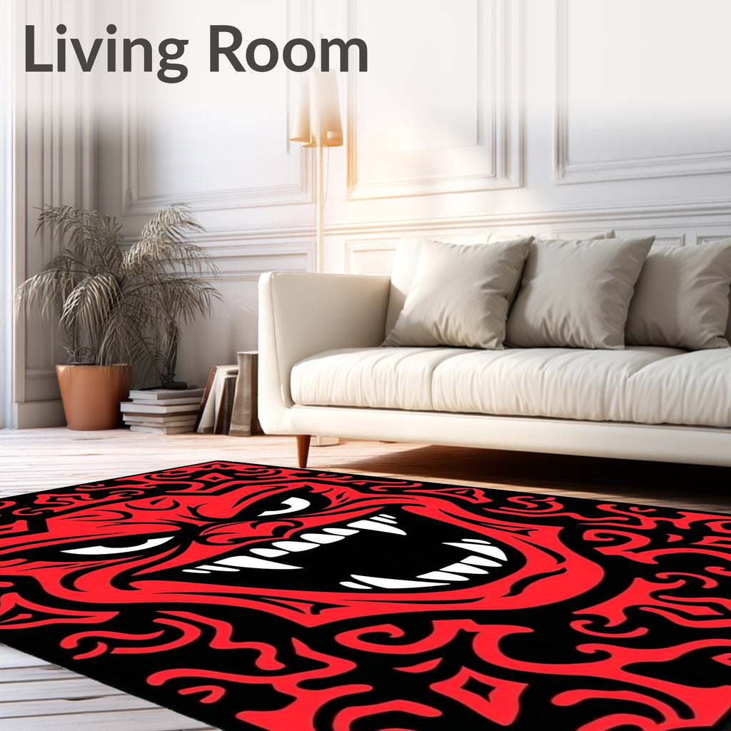 Fiery Red Demon Face Horror Rug