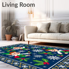Festive Elf Holly Snowflake Navy Blue Rug