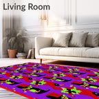 Vibrant Red Folk Art figures Purple Rug