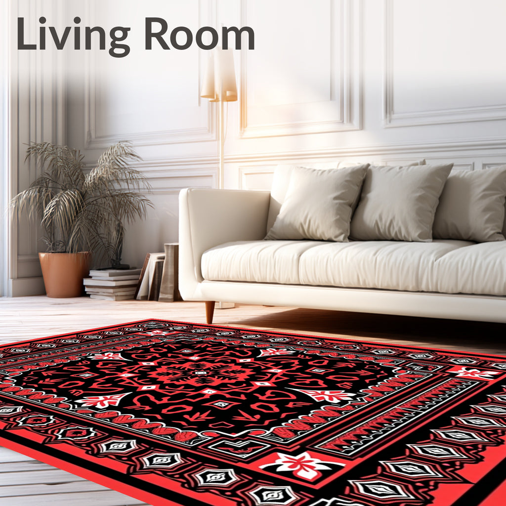 Bold Red Black Central Medallion Rug