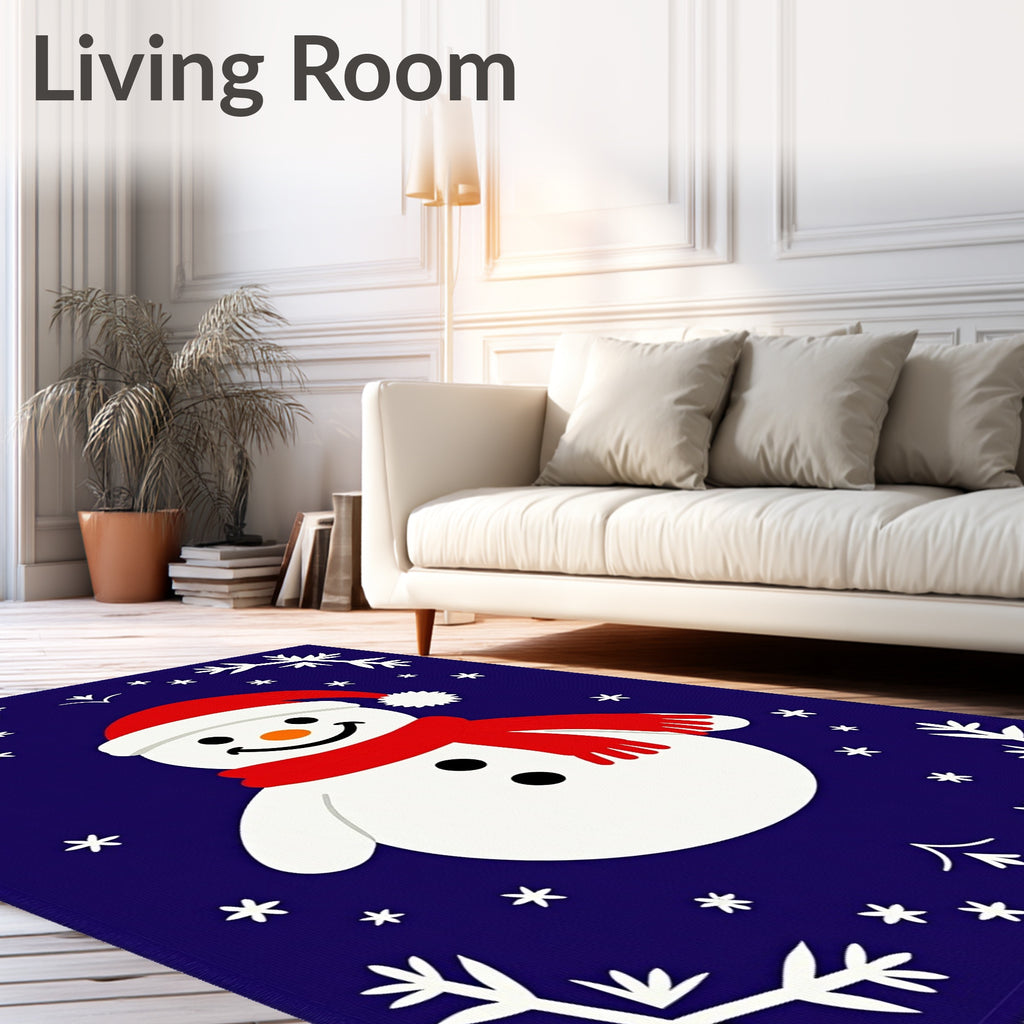 Navy Blue Snowman Winter Snowflakes Rug