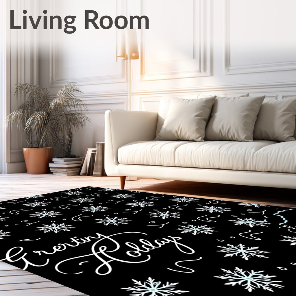 Winter Snowflake Whimsical Black Rug