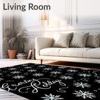 Winter Snowflake Whimsical Black Rug