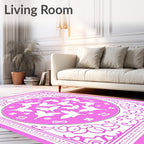 Pink Butterfly Garden Oval Rug