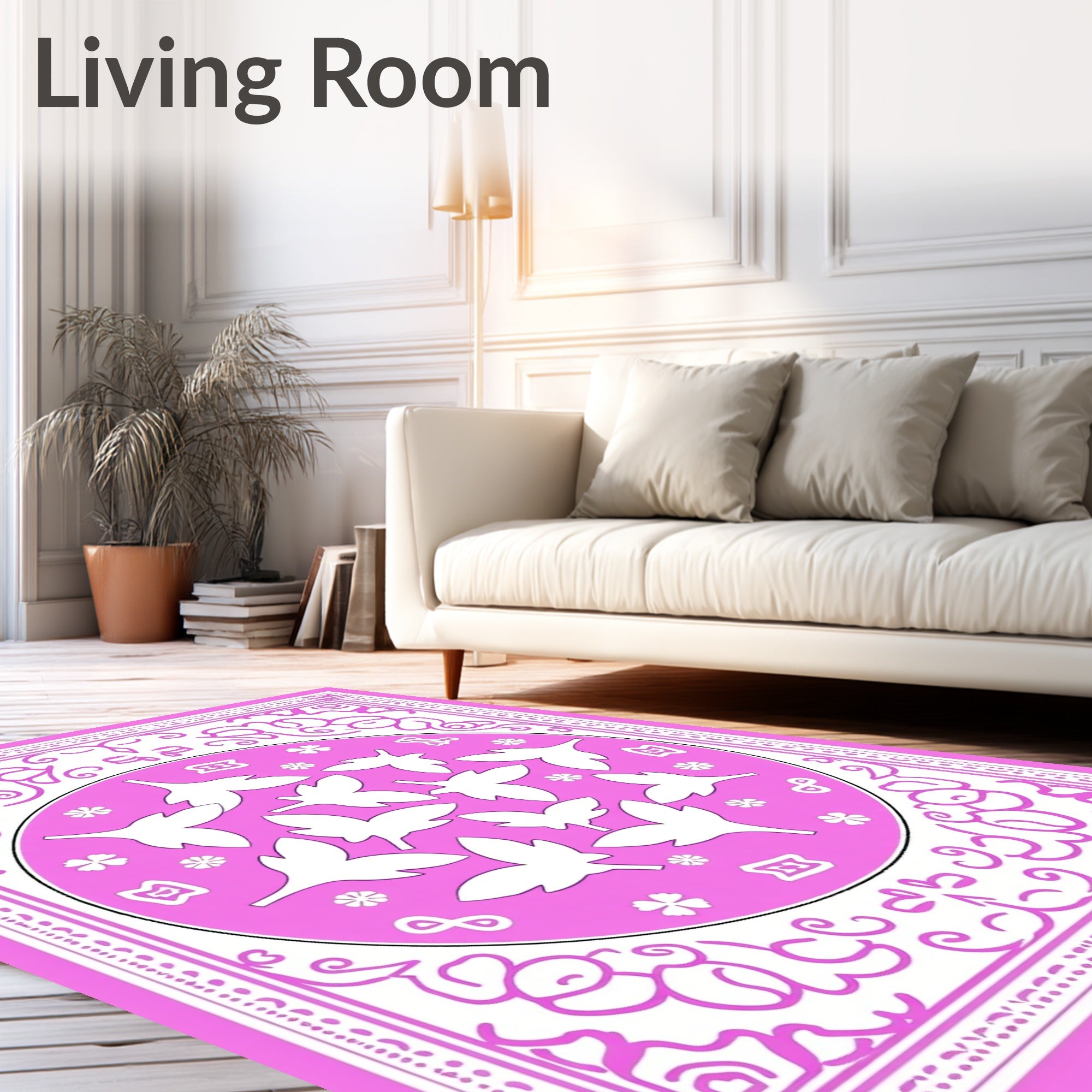Pink Butterfly Garden Oval Rug