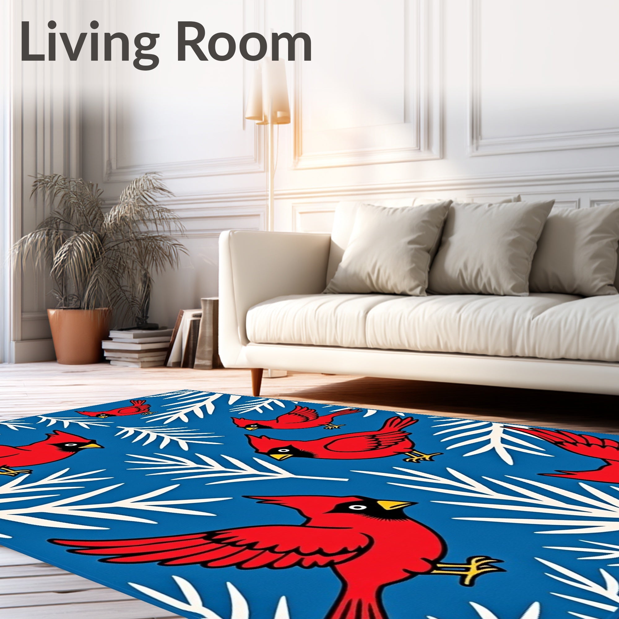 Vibrant Red Cardinal Winter Branch Whimsy Rug