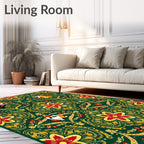 Emerald Green Floral Corgi Medallion Rug