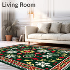 Dark Green Snowflake Festive Floral Rug