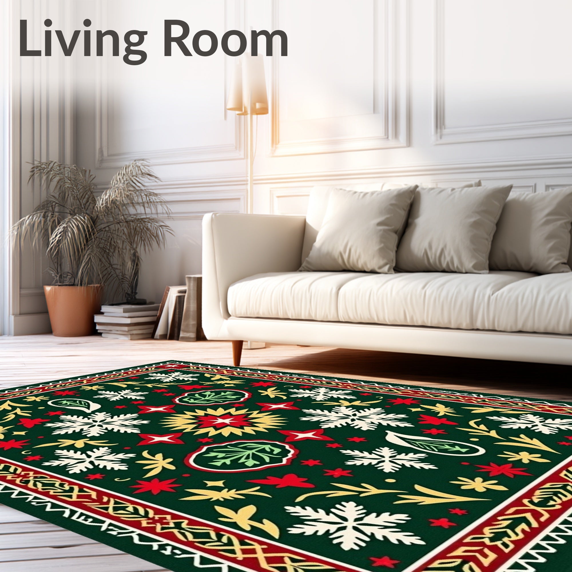 Dark Green Snowflake Festive Floral Rug