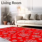 Vibrant Red White Floral Collage Rug