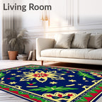 Royal Blue Golden Floral Poinsettia Rug