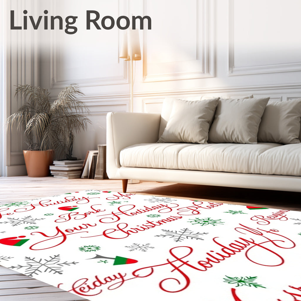 Christmas script Red Snowflakes Hats Rug