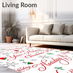 Christmas script Red Snowflakes Hats Rug