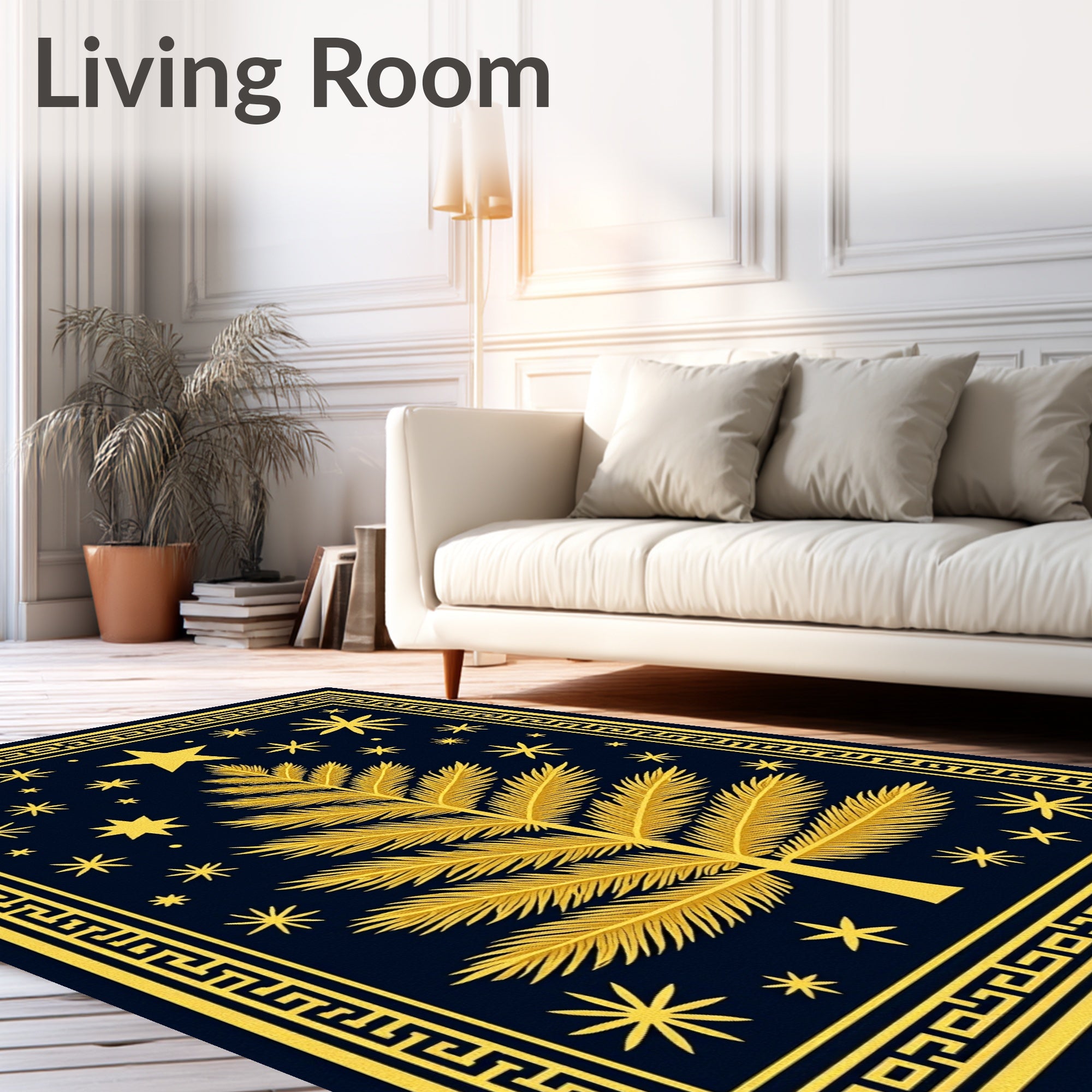 Golden Palm Tree Starry Night Rug