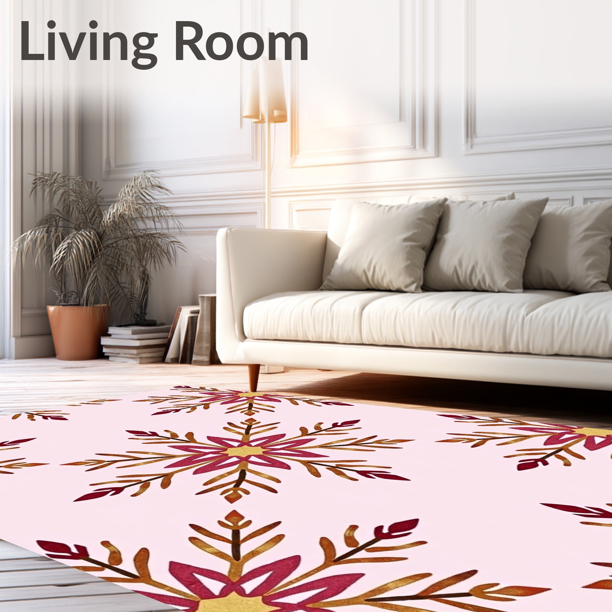 Crimson Gold Snowflake Repeat Print Rug