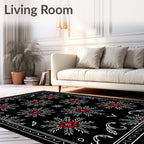 Black White Red Floral Medallion Rug