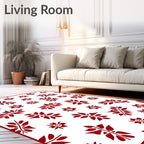 Red Floral Leaf Sprig Arrangement Rug