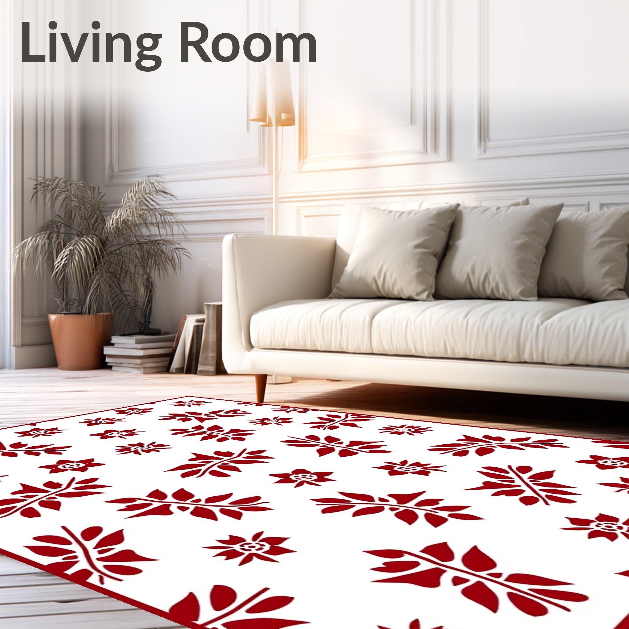 Red Floral Leaf Sprig Arrangement Rug