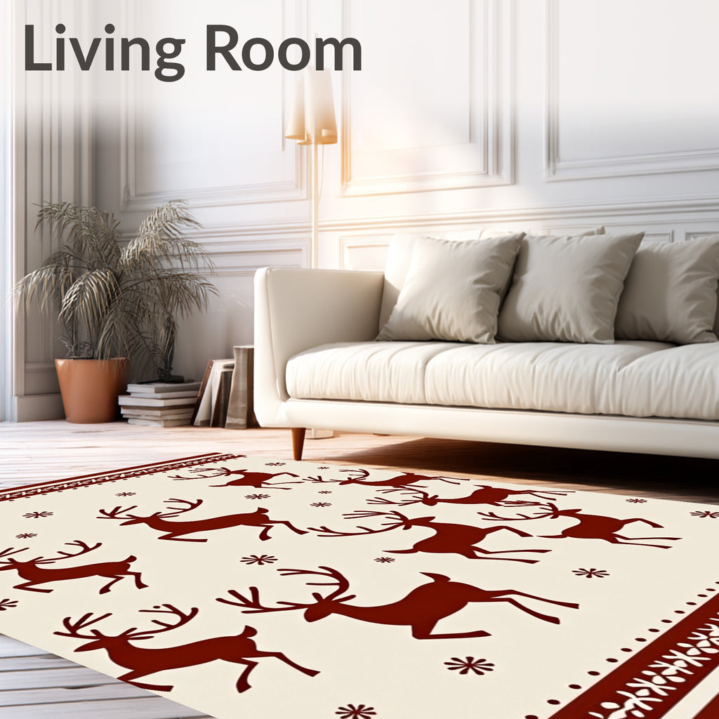 Crimson Deer Snowflakes Border Rug