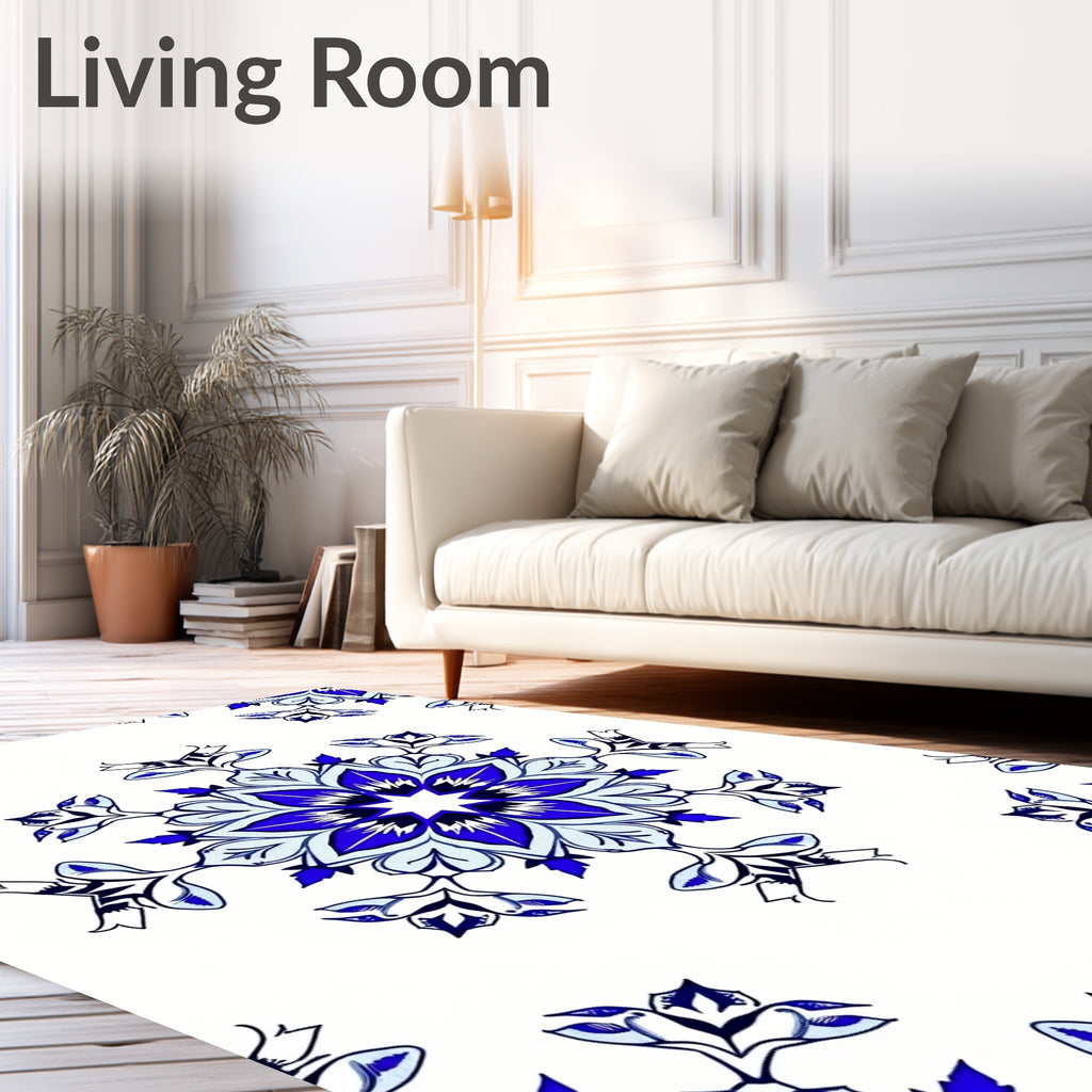 Deep Blue Radial Floral Medallion Rug