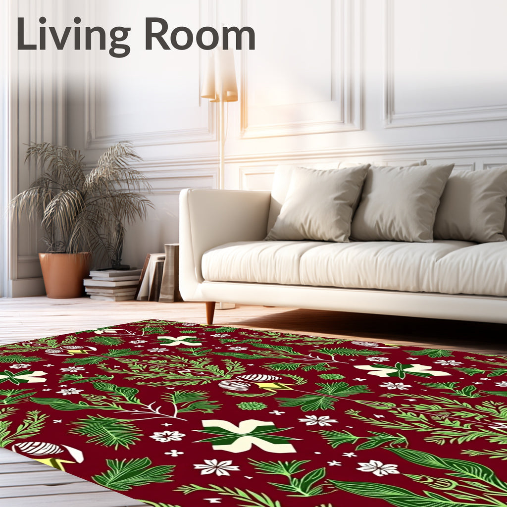 Rich Red Emerald Green Botanical Damask Rug