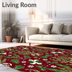 Rich Red Emerald Green Botanical Damask Rug