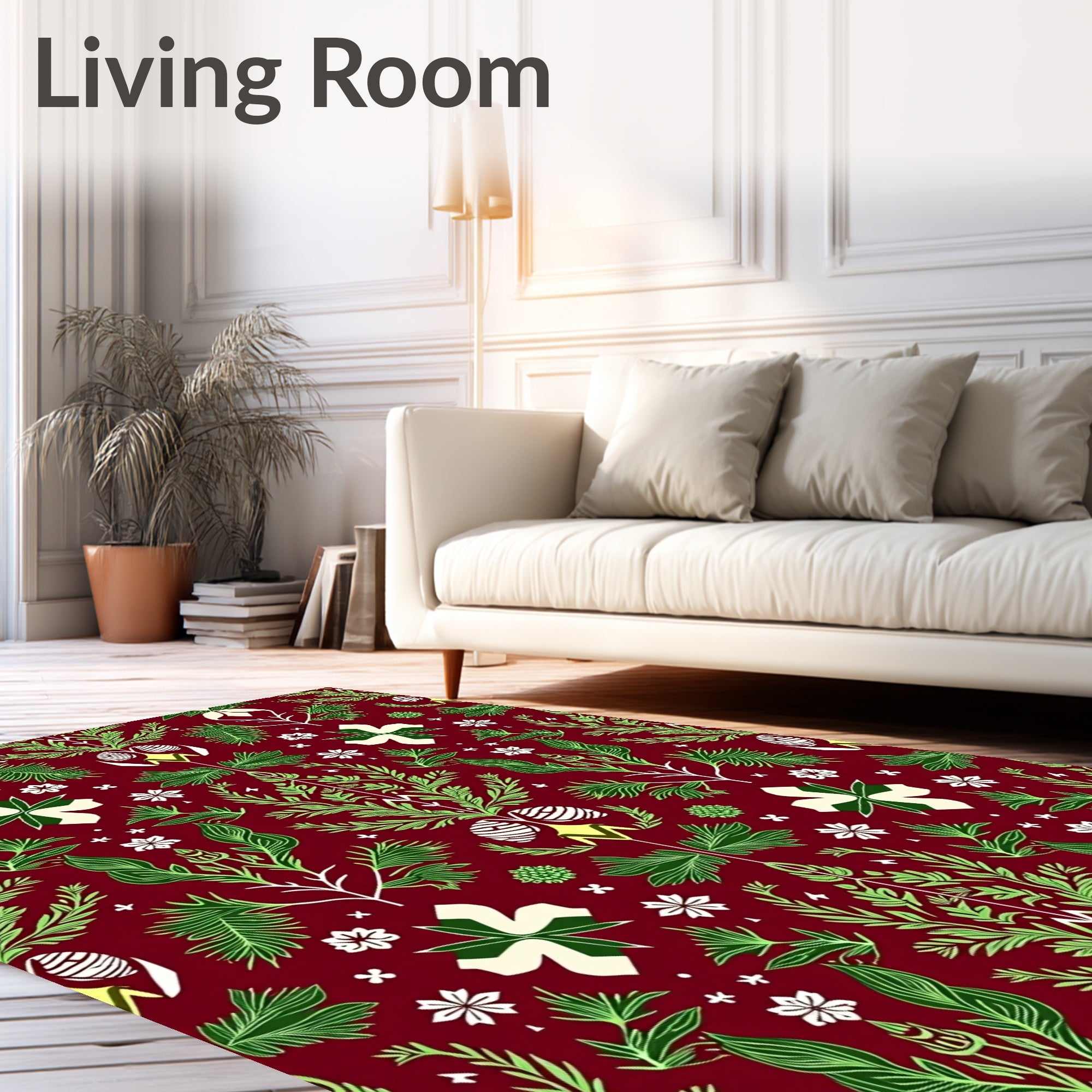 Rich Red Emerald Green Botanical Damask Rug