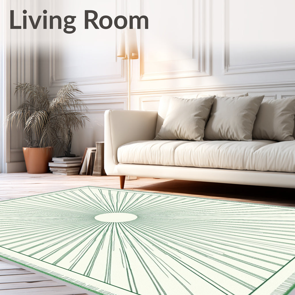 Radiant Green Sunburst Circle Cream Rug