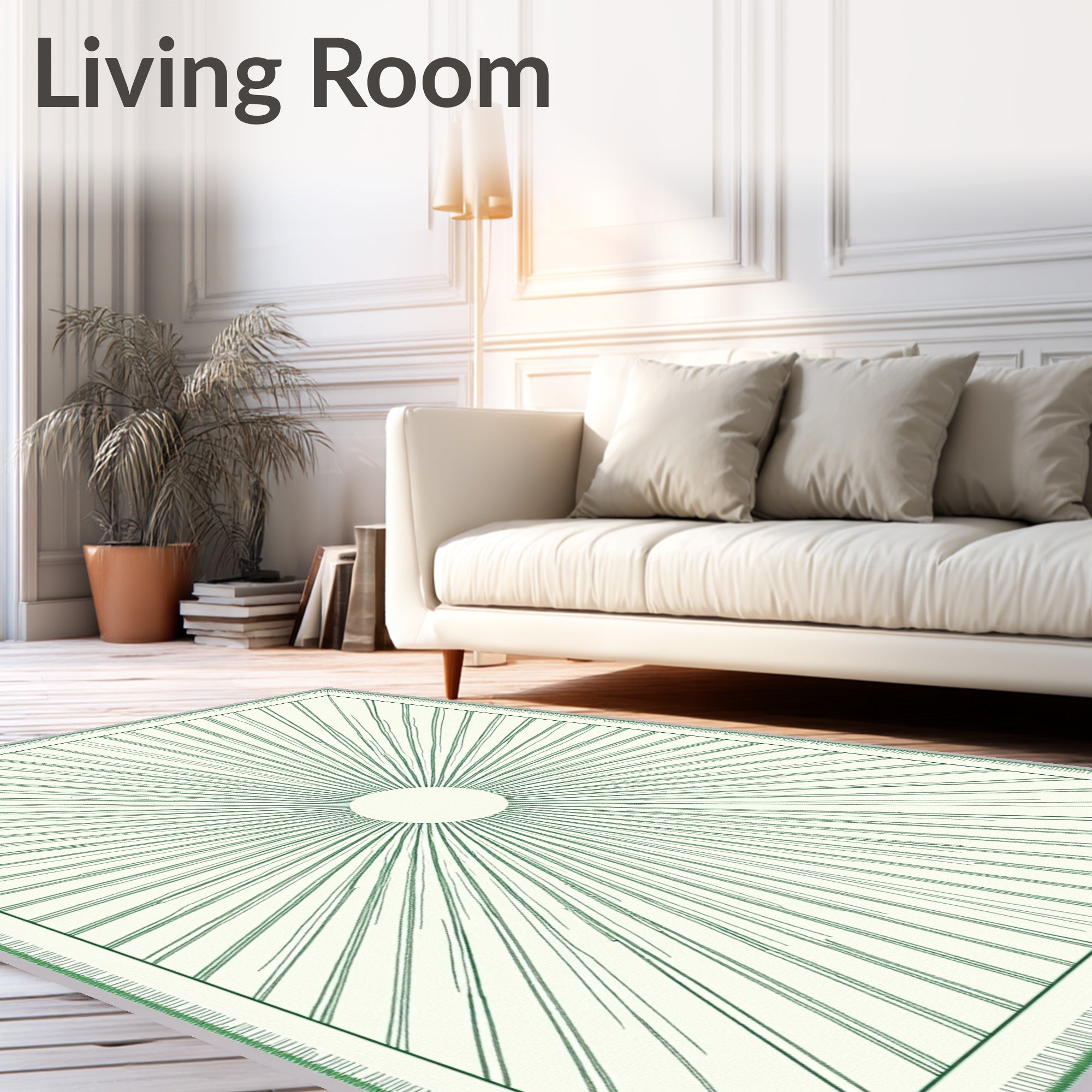 Radiant Green Sunburst Circle Cream Rug